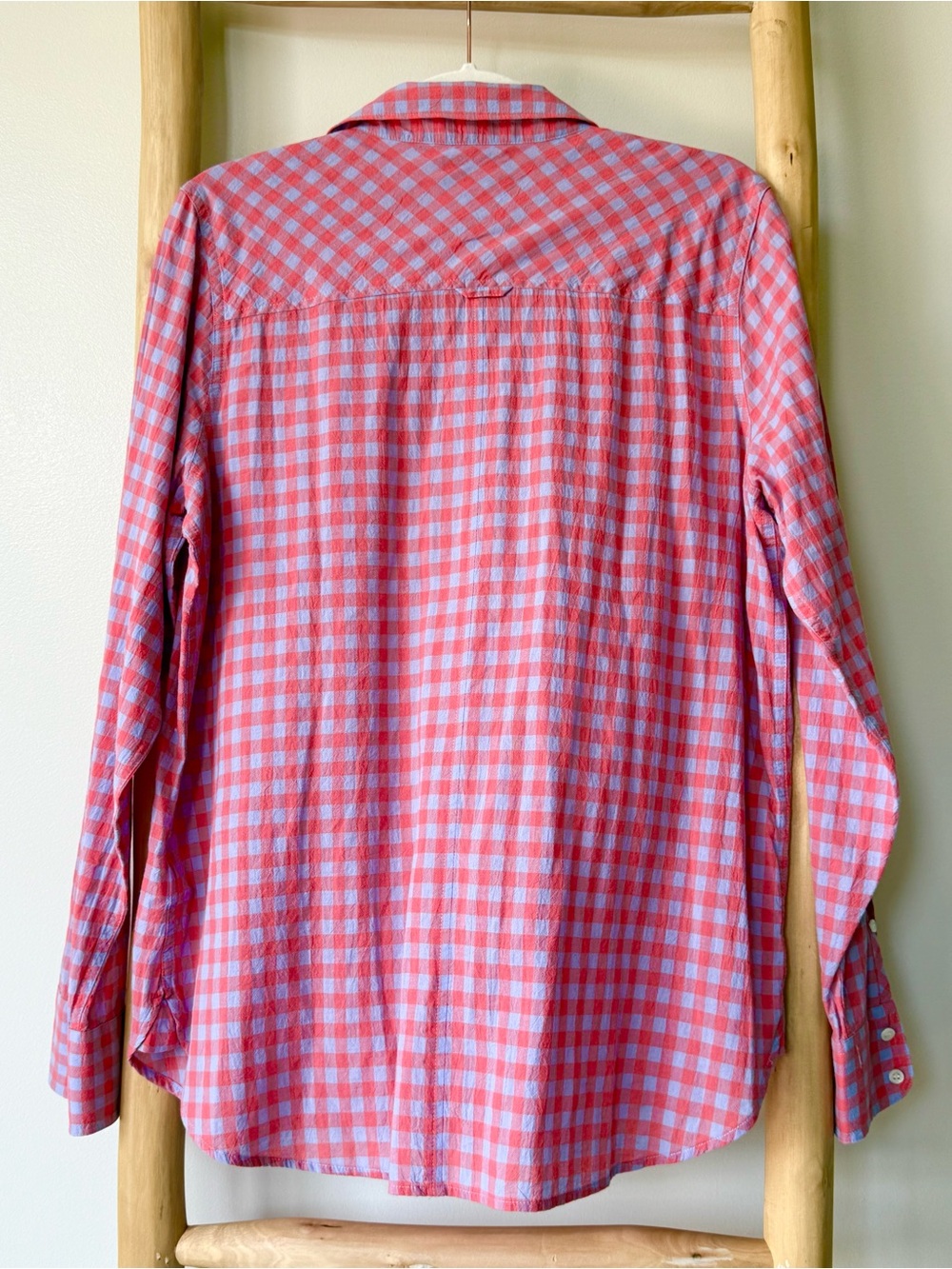 J Crew Women’s Classic Fit Boy Shirt in Crinkle Gingham Cotton Purple Pink 12 - Picture 6 of 8